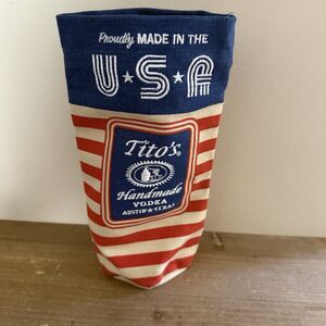 Tito's Handmade Vodka Austin TX Drawstring Canvas Burlap Gift Bag American Flag